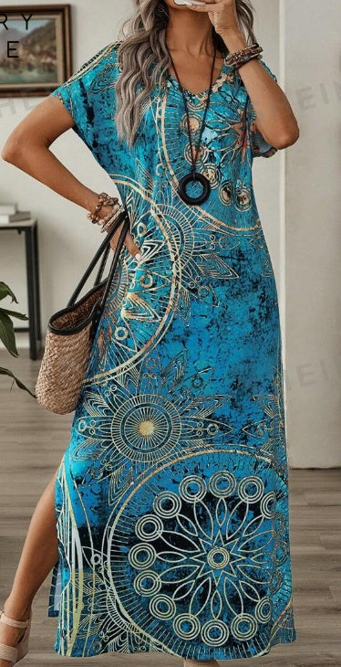 Women’s Floral V-Neck Maxi Dress with Batwing Sleeves, supplier product image 1 of 2