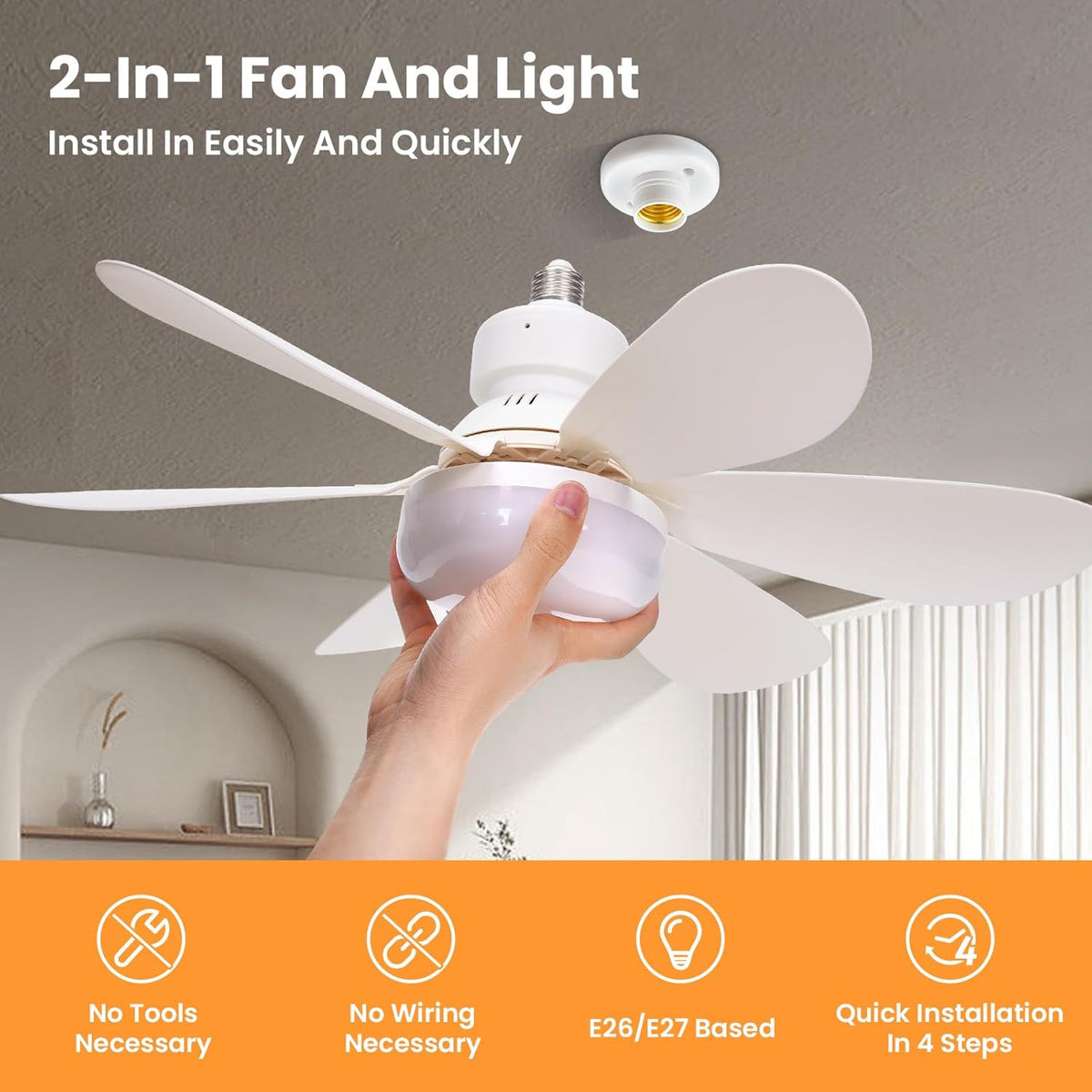 Dimmable E27 Ceiling Fan Light with Remote - product view 5