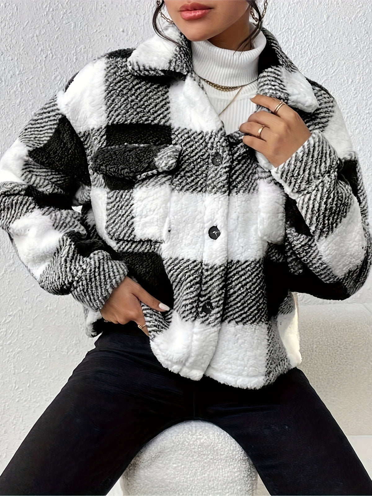 Women’s Plush-Style Button Cardigan with Pockets, supplier product image 9 of 10