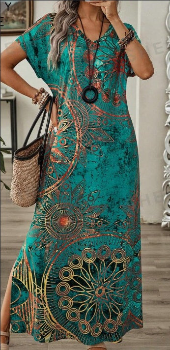 Women’s Floral V-Neck Maxi Dress with Batwing Sleeves, supplier product image 2 of 2