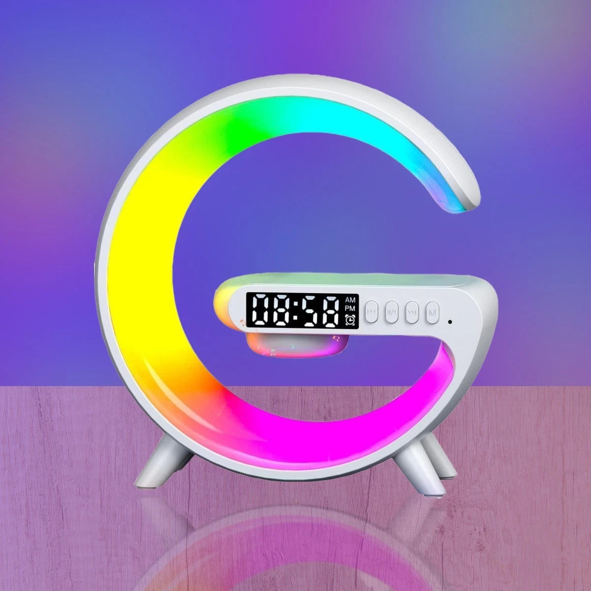 G-Shaped LED Lamp with Speaker & Wireless Charging