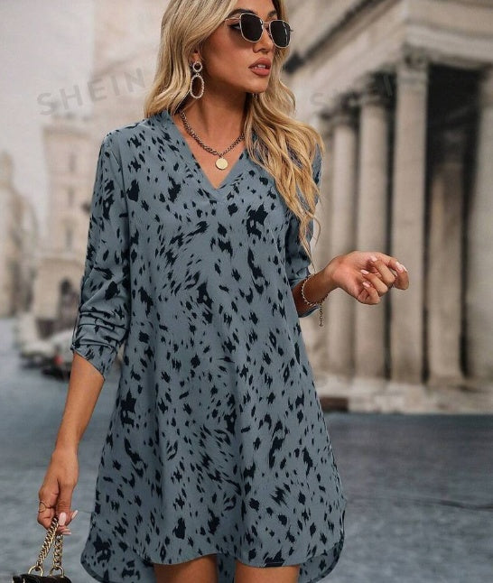 Women’s High-Low Printed V-Neck Tunic Dress, supplier product image 2 of 2