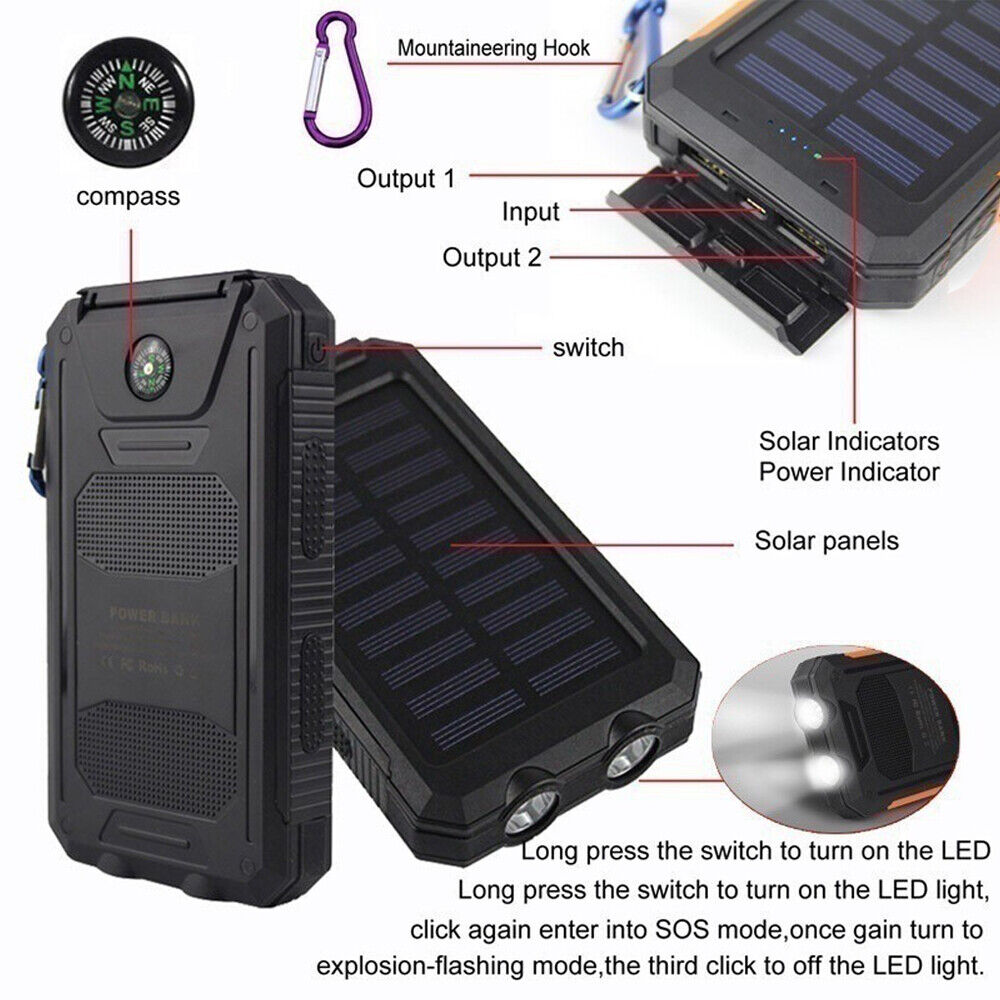 10,000mAh Solar Power Bank with Dual USB & Torch - product view 6