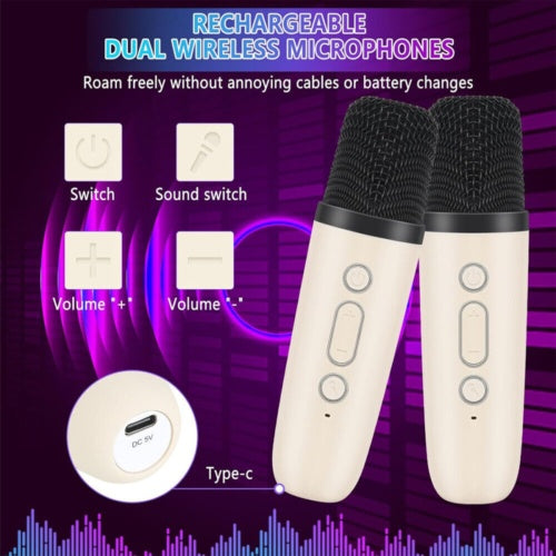 Mini Kids’ Karaoke Speaker with Two Wireless Mics - product view 10