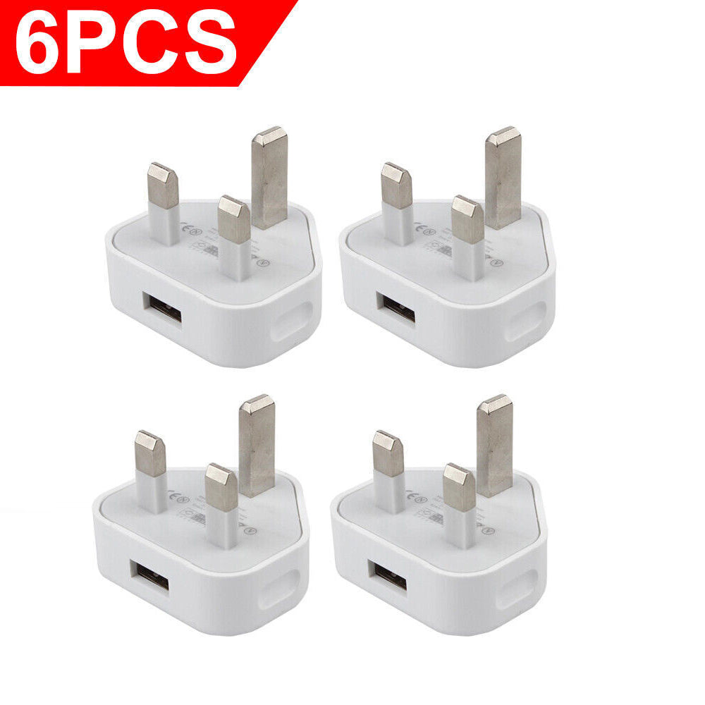 4-Pack UK USB-A Mains Charging Plugs