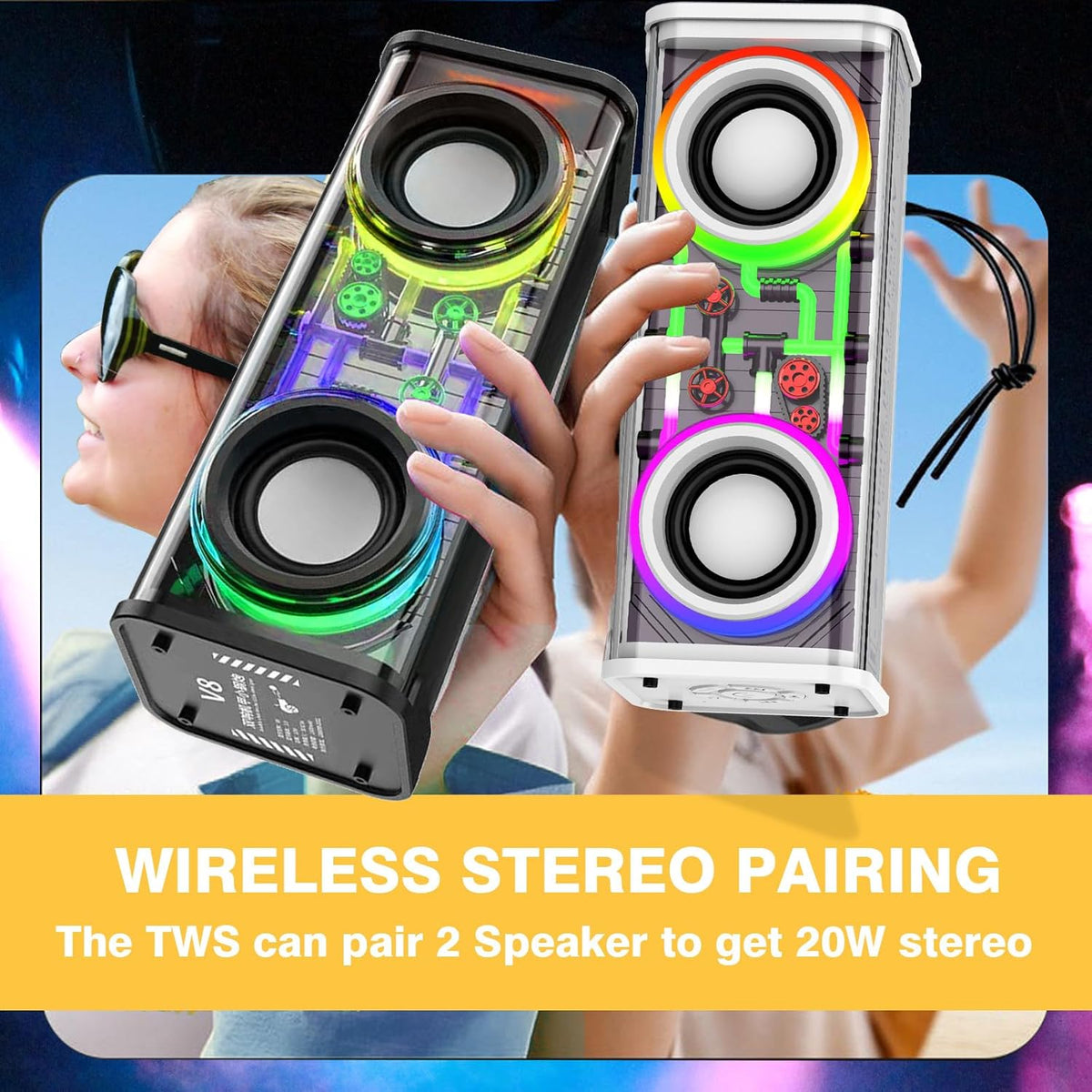 10W Transparent Bluetooth Speaker with LED Lights