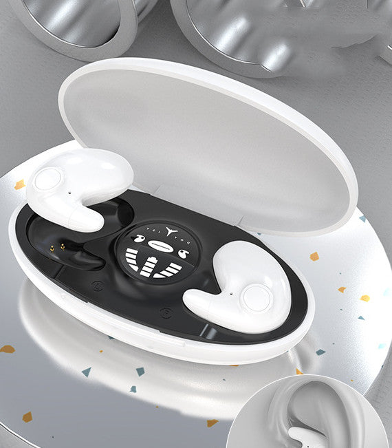 White compact Bluetooth earbuds with USB-C charging case