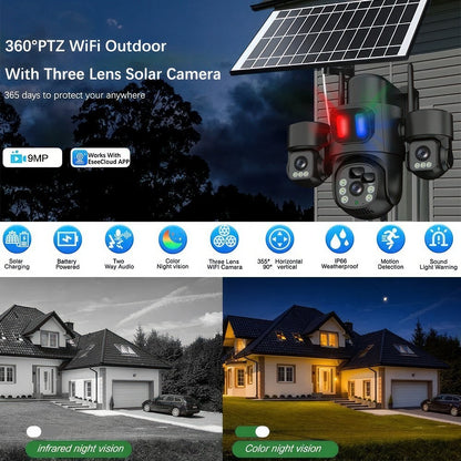 Triple-Lens Solar Wi-Fi Security Camera - product view 3