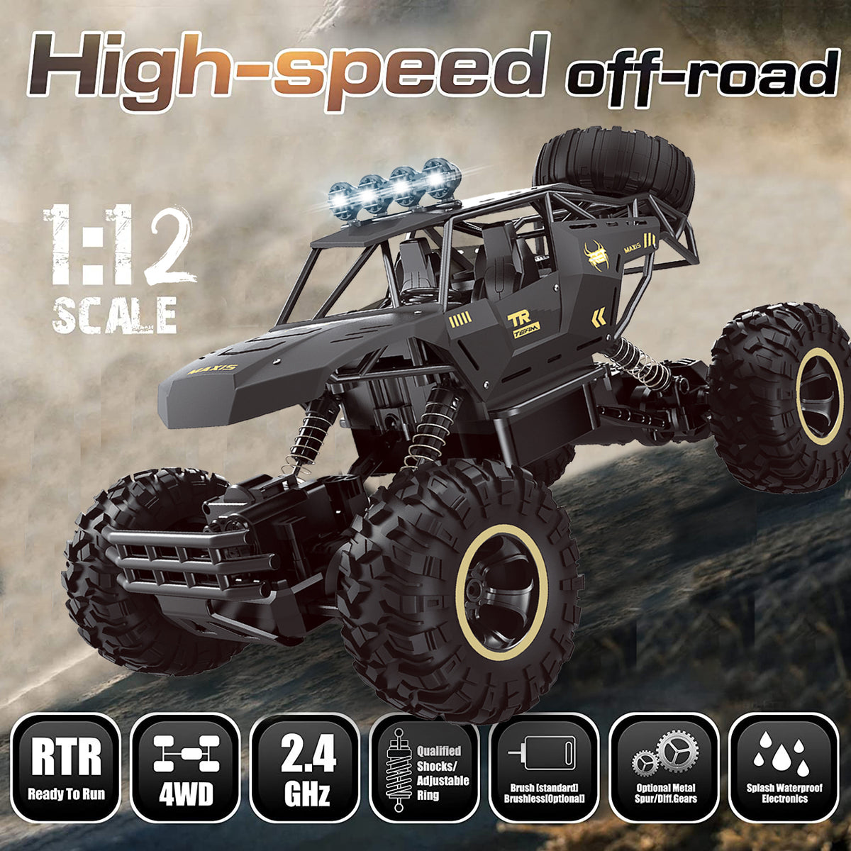 4WD Rechargeable RC Rock Crawler with LED Lights - product view 6