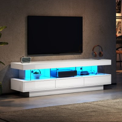 White 160cm LED TV stand with three drawers and open shelves, product image 1 of 3
