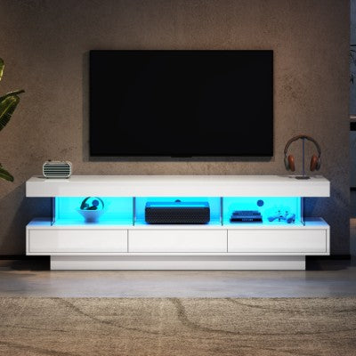 White 160cm LED TV stand with three drawers and open shelves, product image 3 of 3