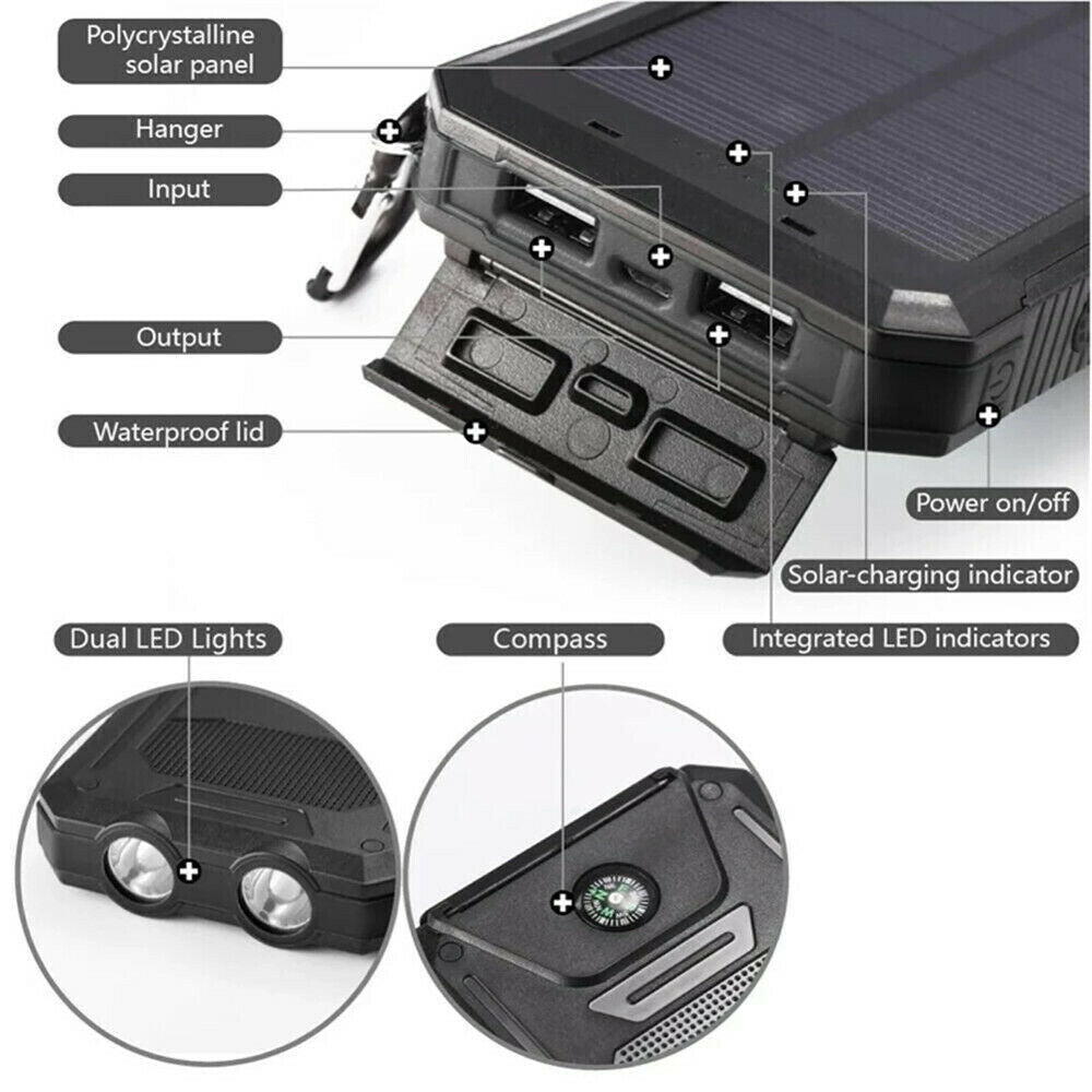 10,000mAh Solar Power Bank with Dual USB & Torch - product view 2