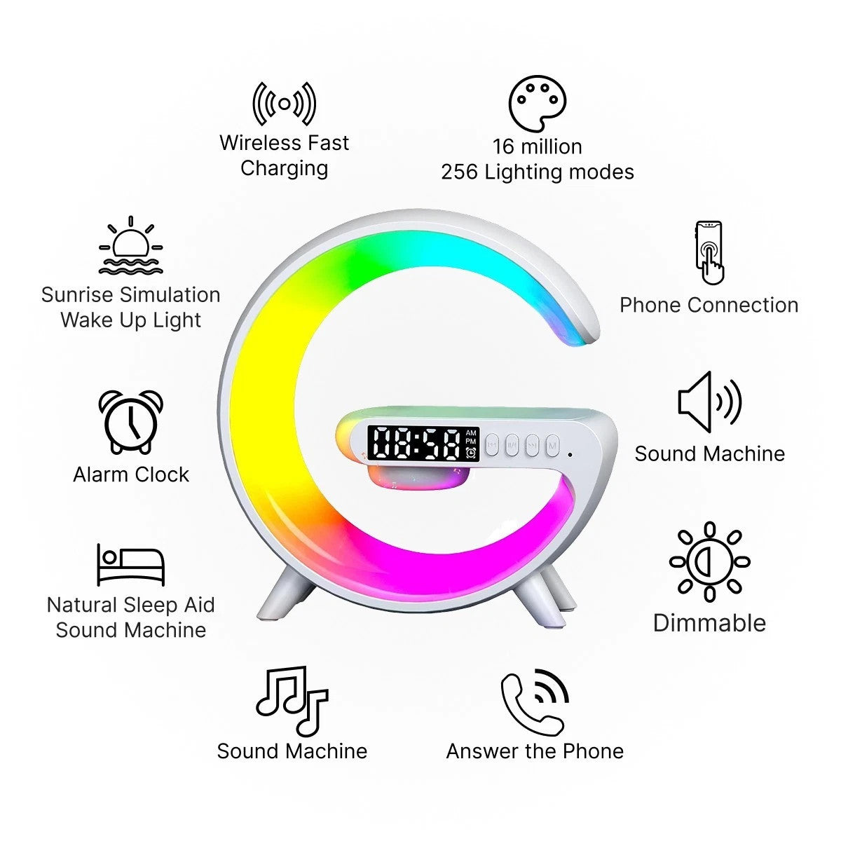 G-Shaped LED Lamp with Speaker & Wireless Charging - product view 2