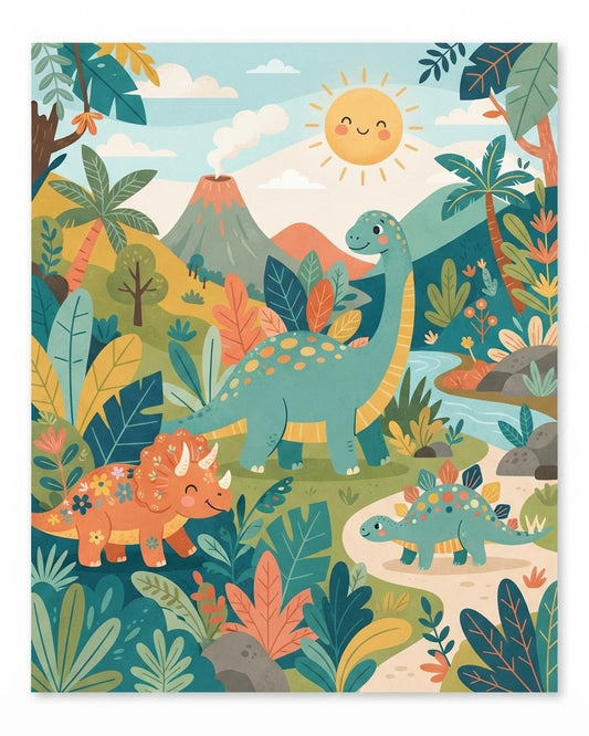 Colourful friendly dinosaur printable wall art for children