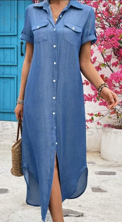 Women’s Denim-Look Longline Shirt Dress, supplier product image 1 of 3