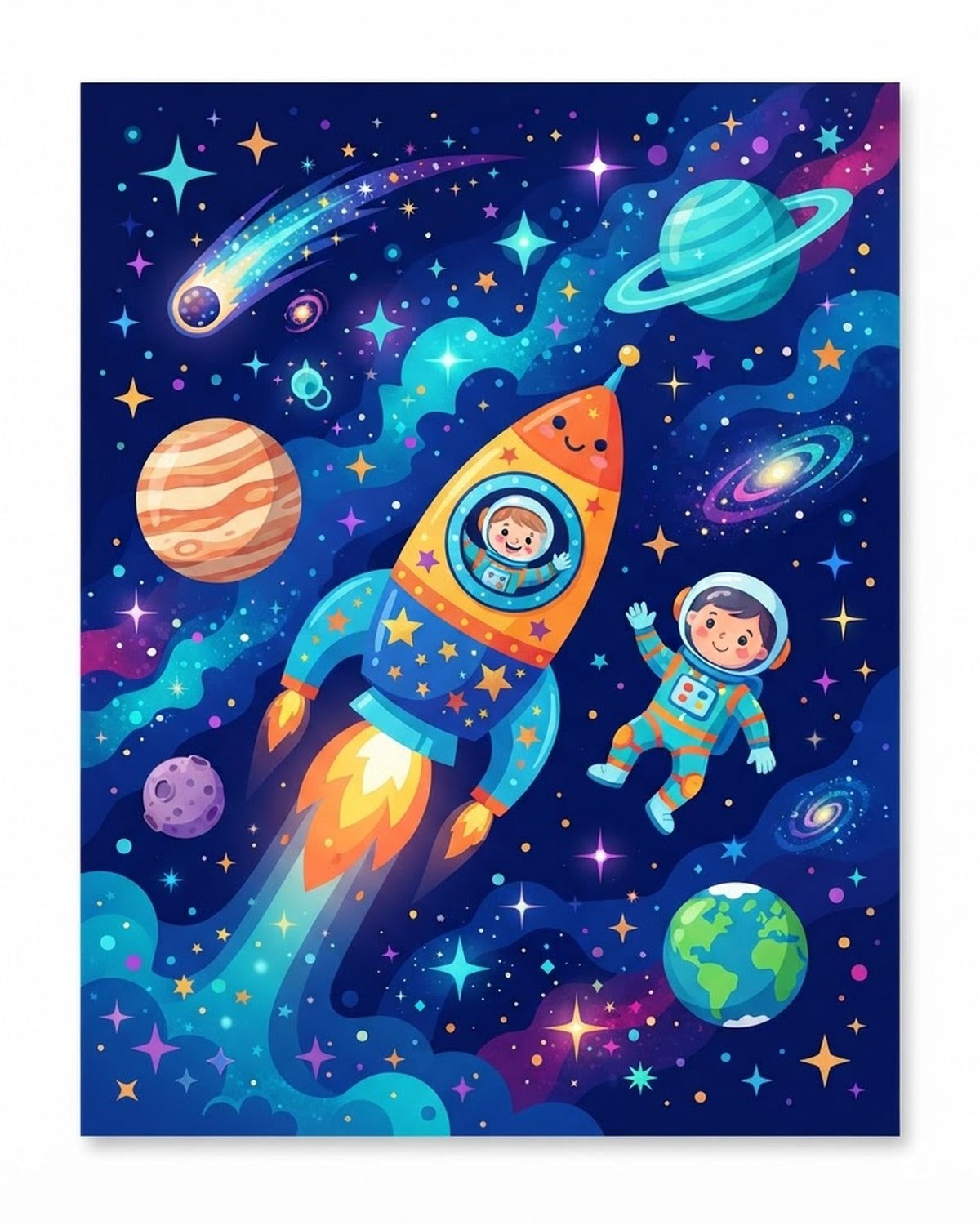 Rocket and planets printable space wall art for children