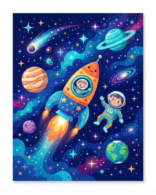 Rocket and planets printable space wall art for children