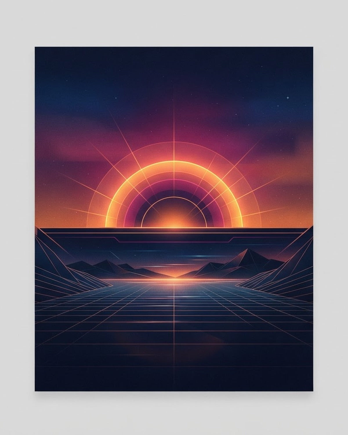 Retro futuristic neon sunset printable wall art