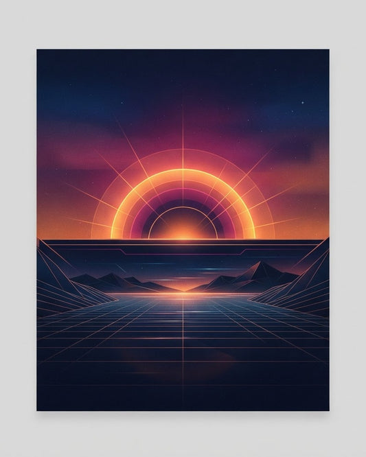 Retro futuristic neon sunset printable wall art